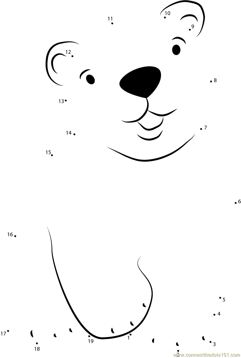 Connect the dots Cute Little Polar Bear worksheet, Dot to dots page