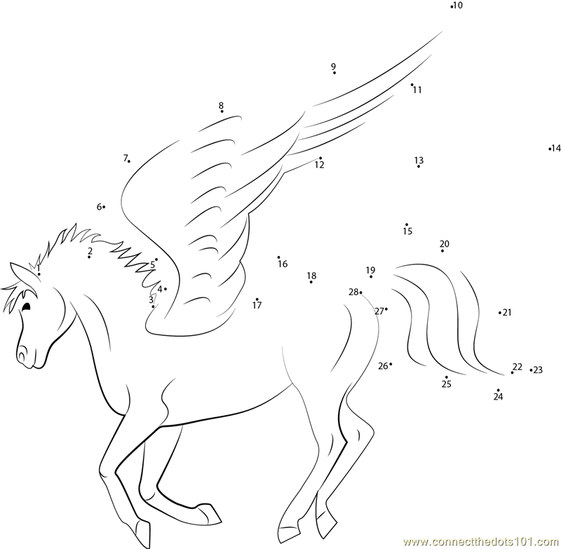 Connect the Dots Flying Unicorn Pegasus (Mythical Creatures > Pegasus ...