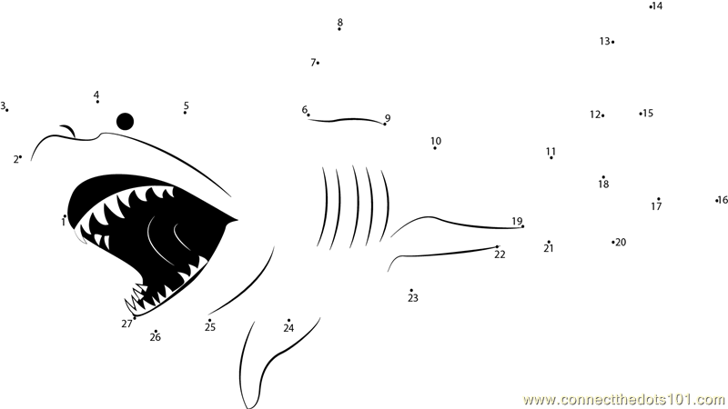 The White Shark Sea Monsters Dot to Dot Printable Worksheet - Connect ...