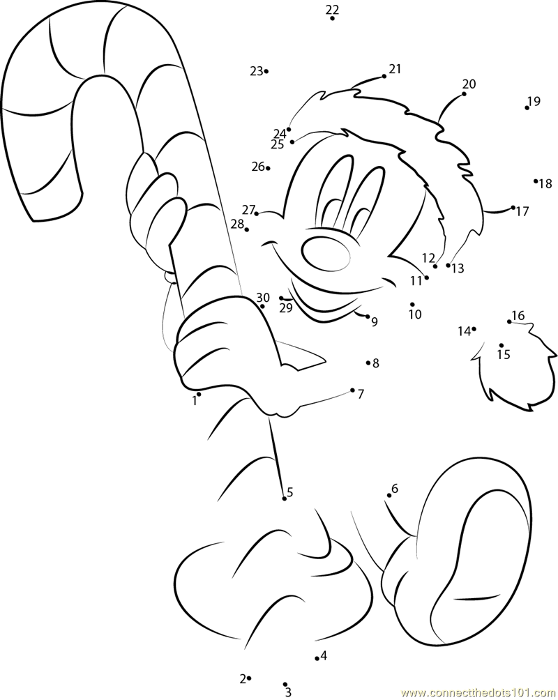 Mickey Mouse Merry Christmas Cane Connect the Dots for Kids