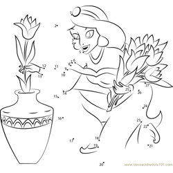Princess Jasmine filled pot with Flower Dot to Dot Worksheet
