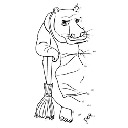 Hippo Holding a Broom Dot to Dot Worksheet