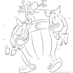 Obelix with Pigs Dot to Dot Worksheet