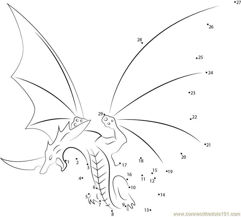 Dragon dot to dot printable worksheet Connect The Dots