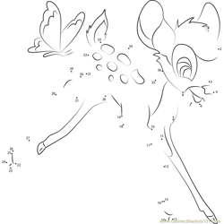 Bambi with Butterfly Dot to Dot Worksheet