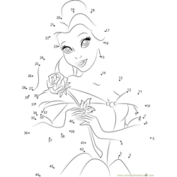 Disney Belle having Flowers Dot to Dot Worksheet