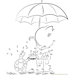 Boule and Bill with Umbrella Dot to Dot Worksheet