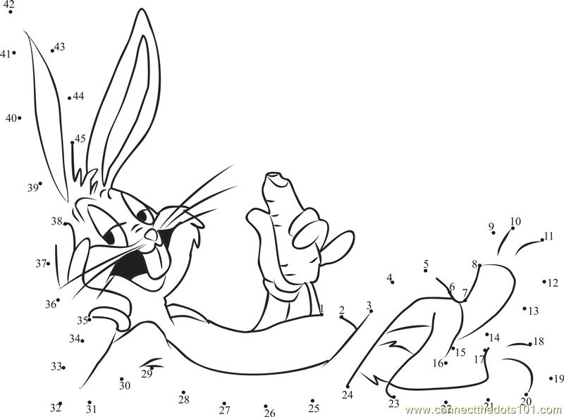 Bugs Bunny Funny dot to dot printable worksheet - Connect The Dots