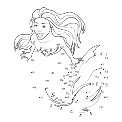 Ariel Sitting Skimpy Seashell Dot to Dot Worksheet
