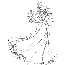 Princess Aurora Sparkly and Glittery Gown Dot to Dot Worksheet