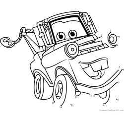 Tow Mater from Cars 3 Dot to Dot Worksheet
