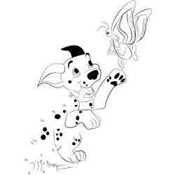 Dog With Butterfly Dot to Dot Worksheet