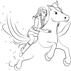 Barbie with Flying Horse Dot to Dot Worksheet