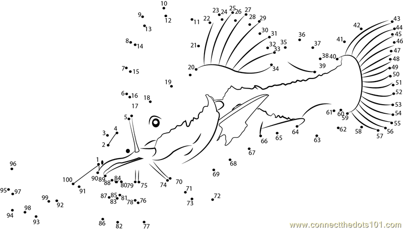 Redtail Catfish dot to dot printable worksheet - Connect The Dots