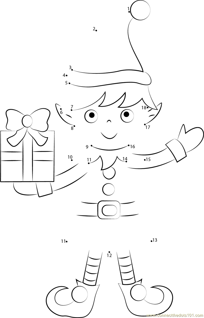 Christmas Elf dot to dot printable worksheet - Connect The Dots