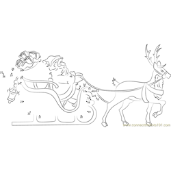 Beautiful Santa Claus and Reindee with Gifts Dot to Dot Worksheet