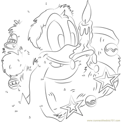 Christmas Candle Up Nose Donald Duck Dot to Dot Worksheet