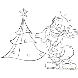Christmas Tree and Donald Duck So Happy Dot to Dot Worksheet
