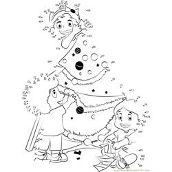 Kids decorating christmas tree Dot to Dot Worksheet
