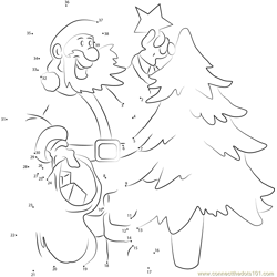 Santa Claus Decorating Tree Dot to Dot Worksheet
