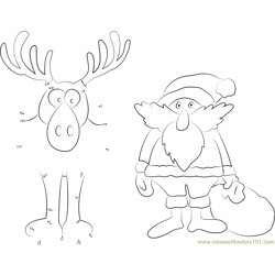 Santa Claus with Deer Dot to Dot Worksheet