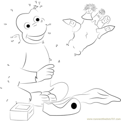 Curious George Playing Puppets Fingers Game Dot to Dot Worksheet