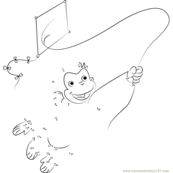 Curious George Playing a Kite Dot to Dot Worksheet