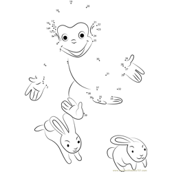 Curious George Playing with Rabbit Dot to Dot Worksheet
