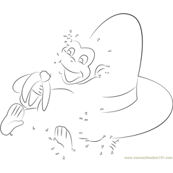 Curious George Sitting on Hat Dot to Dot Worksheet