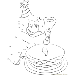 Curious George making Birthday Cake Dot to Dot Worksheet