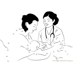 Lady doctor with new born baby Dot to Dot Worksheet