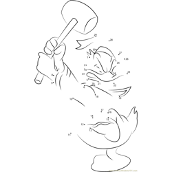 Donald Duck having Hammer Dot to Dot Worksheet