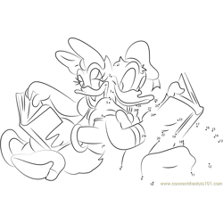 Donald and Daisy Reading a Book Dot to Dot Worksheet