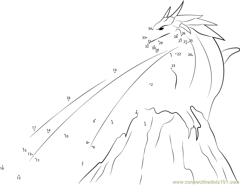 Fantasy Dragon dot to dot printable worksheet Connect The Dots