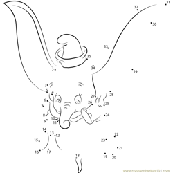 Dumbo Baby Elephant Dot to Dot Worksheet