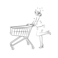 Woman Shopping Cart Challenge Dot to Dot Worksheet