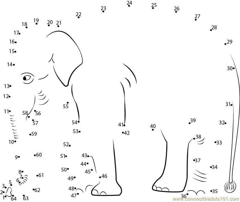 Cute Elephant Dot To Dot Printable Worksheet - Connect The Dots 5BE