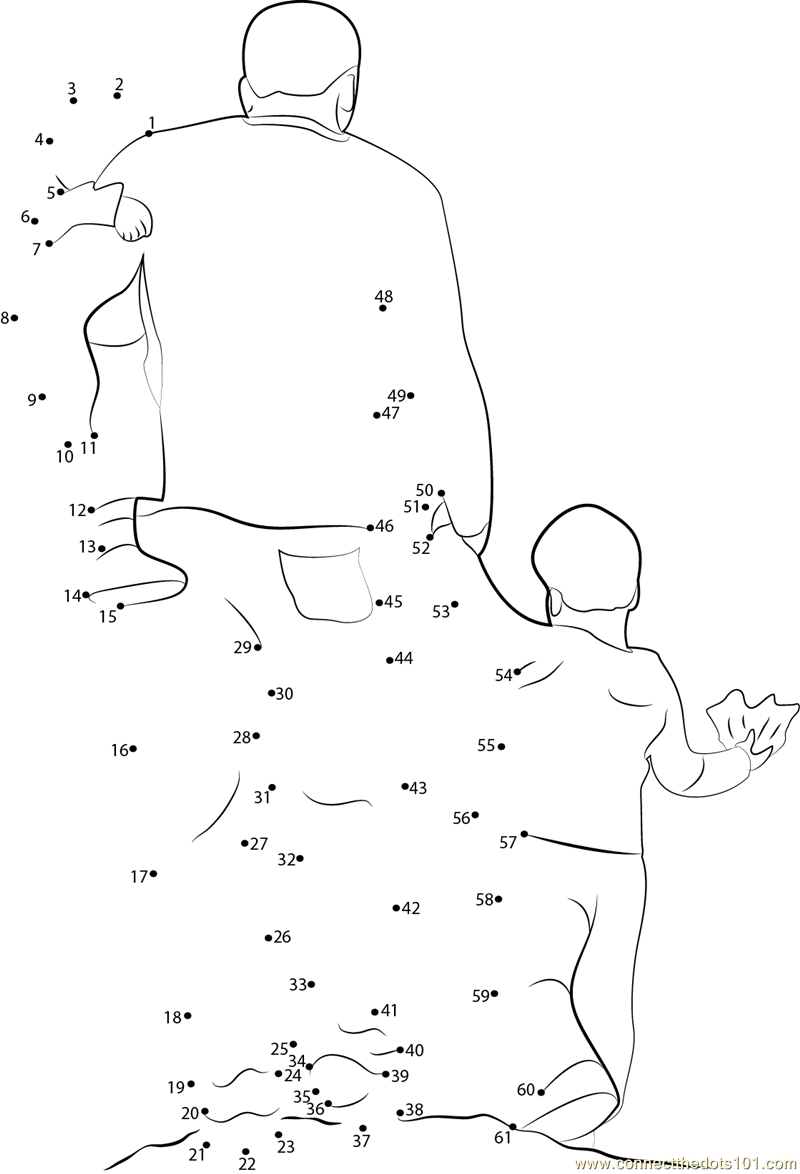 Father with Kids dot to dot printable worksheet Connect The Dots