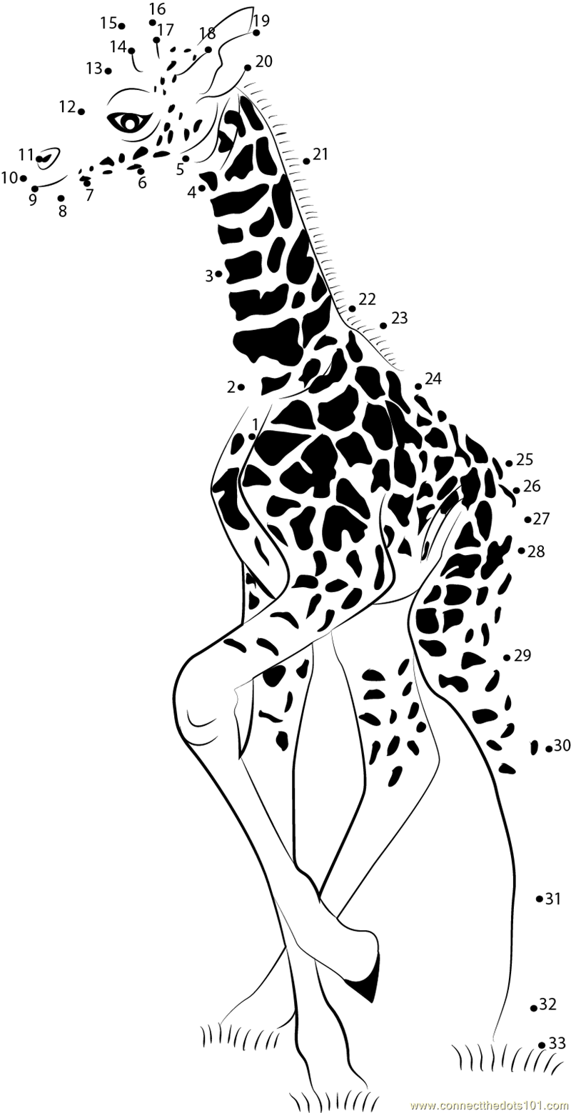 Baby Giraffe dot to dot printable worksheet - Connect The Dots