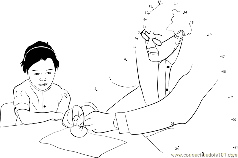 Grandfather helps Grand Daughter in his Study