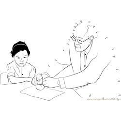 Grandfather helps Grand Daughter in his Study Dot to Dot Worksheet