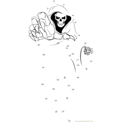 Grim Reaper Skull Dot to Dot Worksheet