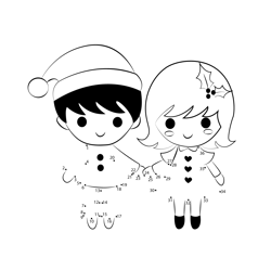 Boy and Girl on Christmas Dot to Dot Worksheet