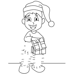 Christmas Boy Opening Gift Dot to Dot Worksheet