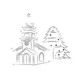 Church Decorated on Christmas Dot to Dot Worksheet