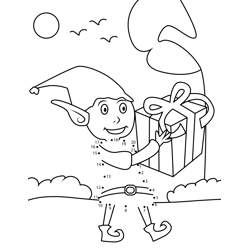 Elf With Gift Dot to Dot Worksheet