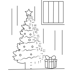 Gifts under Christmas Tree Dot to Dot Worksheet