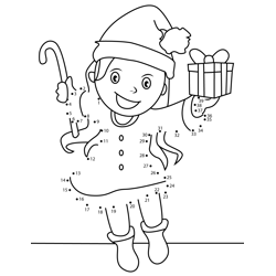 Girl With Christmast Gift Dot to Dot Worksheet