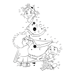 Kids Decorating Christmas Tree Dot to Dot Worksheet