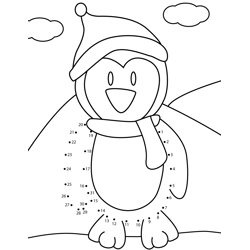 Penguin with Santa Hat Dot to Dot Worksheet